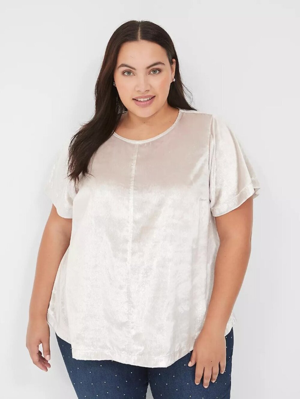 NWT Lane Bryant women's Boat Neck Swing Top 18 metallic velvet grey cream